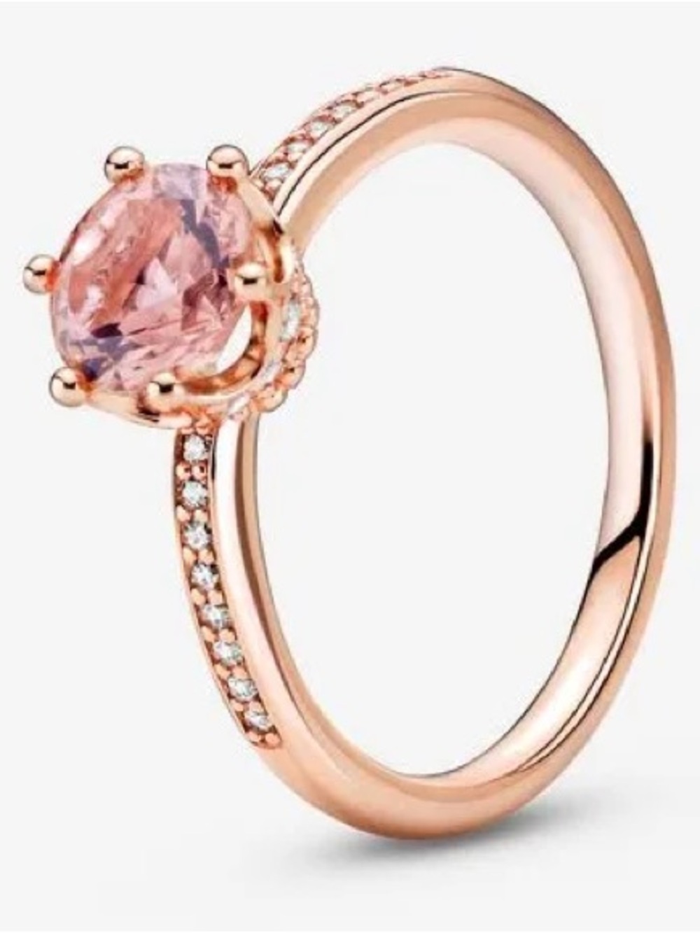 Pandora Rose Gold Ring with Blush Pink Center and Pavé Accents